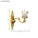 GobekUsa Crystal Glass Sconce: Single Bulb Gold Flower Wall Light with Swooping Arm