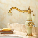GobekUsa Brass and Jade Bathroom Basin Sink Faucet Gold Mixer Tap