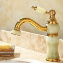 GobekUsa Brass and Jade Bathroom Basin Sink Faucet Gold Mixer Tap