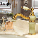 GobekUsa Brass and Jade Bathroom Basin Sink Faucet Gold Mixer Tap