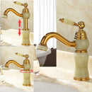 GobekUsa Brass and Jade Bathroom Basin Sink Faucet Gold Mixer Tap