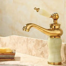GobekUsa Brass and Jade Bathroom Basin Sink Faucet Gold Mixer Tap