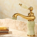 GobekUsa Brass and Jade Bathroom Basin Sink Faucet Gold Mixer Tap
