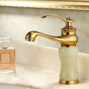GobekUsa Brass and Jade Bathroom Basin Sink Faucet Gold Mixer Tap