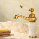 GobekUsa Brass and Jade Bathroom Basin Sink Faucet Gold Mixer Tap