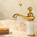 GobekUsa Brass and Jade Bathroom Basin Sink Faucet Gold Mixer Tap