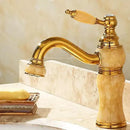 GobekUsa Brass and Jade Bathroom Basin Sink Faucet Gold Mixer Tap