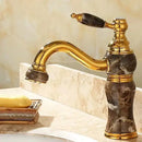 GobekUsa Brass and Jade Bathroom Basin Sink Faucet Gold Mixer Tap