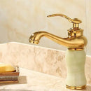 GobekUsa Brass and Jade Bathroom Basin Sink Faucet Gold Mixer Tap