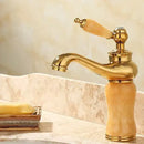 GobekUsa Brass and Jade Bathroom Basin Sink Faucet Gold Mixer Tap