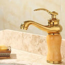 GobekUsa Brass and Jade Bathroom Basin Sink Faucet Gold Mixer Tap