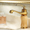 GobekUsa Brass and Jade Bathroom Basin Sink Faucet Gold Mixer Tap