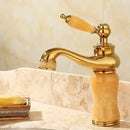 GobekUsa Brass and Jade Bathroom Basin Sink Faucet Gold Mixer Tap