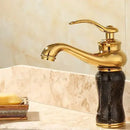 GobekUsa Brass and Jade Bathroom Basin Sink Faucet Gold Mixer Tap