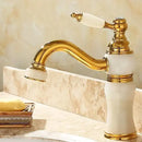 GobekUsa Brass and Jade Bathroom Basin Sink Faucet Gold Mixer Tap