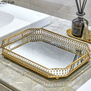 GobekUsa Elegant Gold Mirror Glass Storage Tray for Jewelry and Small Items