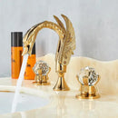 GobekUsa Gold Swan Basin Faucet - Dual Crystal Handle Bathroom Mixer Tap - Cold/Hot Water