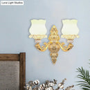 GobekUsa Gold Crystal Wall Mounted Light with 2 Cream Glass Bloom Heads - Simplicity for Living Room