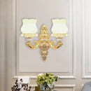 GobekUsa Gold Crystal Wall Mounted Light with 2 Cream Glass Bloom Heads - Simplicity for Living Room