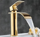 GobekUsa Gold Waterfall Bathroom Faucet Single Handle Basin Mixer Tap Brass Sink Crane