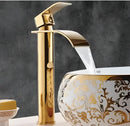 GobekUsa Gold Waterfall Bathroom Faucet Single Handle Basin Mixer Tap Brass Sink Crane