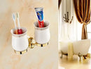 GobekUsa Brass Jade Bathroom Hardware Set: Corner Shelf, Paper Holder, Towel Bar, Soap Basket, Rack.