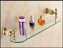 GobekUsa Brass Jade Bathroom Hardware Set: Corner Shelf, Paper Holder, Towel Bar, Soap Basket, Rack.