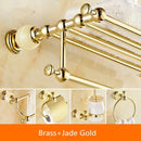 GobekUsa Brass Jade Bathroom Hardware Set: Corner Shelf, Paper Holder, Towel Bar, Soap Basket, Rack.