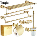 GobekUsa Brass Jade Bathroom Hardware Set: Corner Shelf, Paper Holder, Towel Bar, Soap Basket, Rack.