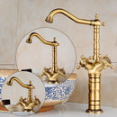 GobekUsa Brass Carved Bathroom Faucet, Single Handle Hot & Cold Water Mixer Tap