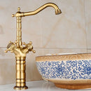 GobekUsa Brass Carved Bathroom Faucet, Single Handle Hot & Cold Water Mixer Tap