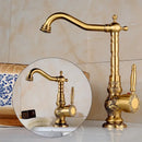 GobekUsa Brass Carved Bathroom Faucet, Single Handle Hot & Cold Water Mixer Tap