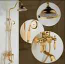 GobekUsa Golden Brass & Jade Bath Shower Set - Wall Mounted Rainfall & Hand shower