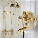GobekUsa Golden Brass & Jade Bath Shower Set - Wall Mounted Rainfall & Hand shower