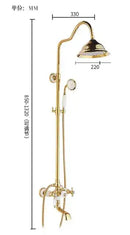 GobekUsa Golden Brass & Jade Bath Shower Set - Wall Mounted Rainfall & Hand shower