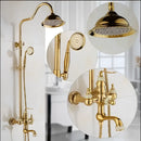 GobekUsa Golden Brass & Jade Bath Shower Set - Wall Mounted Rainfall & Hand shower