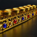 Ornate golden gem inlaid candlestick stand wedding altar decor by Decorbites