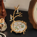 GobekUsa Golden Glass Tray Branch Storage Cosmetics Organizer Jewelry Display Plate
