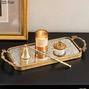 GobekUsa Golden Glass Tray Branch Storage Cosmetics Organizer Jewelry Display Plate