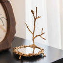 GobekUsa Golden Glass Tray Branch Storage Cosmetics Organizer Jewelry Display Plate