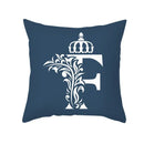 Ornate navy blue letter pillowcase – living room crown cushion cover by Decorbites