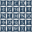 Ornate navy blue letter pillowcase – living room crown cushion cover by Decorbites