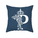 Ornate navy blue letter pillowcase – living room crown cushion cover by Decorbites
