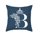 Ornate navy blue letter pillowcase – living room crown cushion cover by Decorbites
