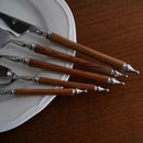 GobekUsa 5-Piece Stainless Steel Western Tableware Set, Solid Wood Handle, Natural Yellow