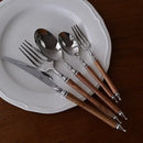 GobekUsa 5-Piece Stainless Steel Western Tableware Set, Solid Wood Handle, Natural Yellow