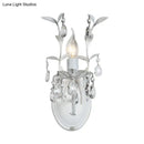 GobekUsa Modern Metallic Wall Light Fixture: Bare Bulb 1/2-Light Sconce with Crystal and Leaf Decoration – White