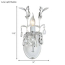 GobekUsa Modern Metallic Wall Light Fixture: Bare Bulb 1/2-Light Sconce with Crystal and Leaf Decoration – White