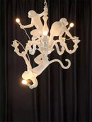 GobekUsa 3 Monkeys Pendant Chandelier - Black White Resin - High-end Indoor LED Decor