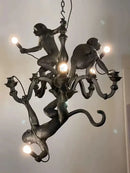 GobekUsa 3 Monkeys Pendant Chandelier - Black White Resin - High-end Indoor LED Decor